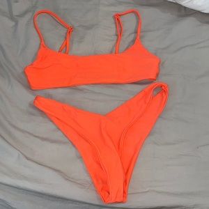 Spaghetti Strapped Neon Orange Bikini